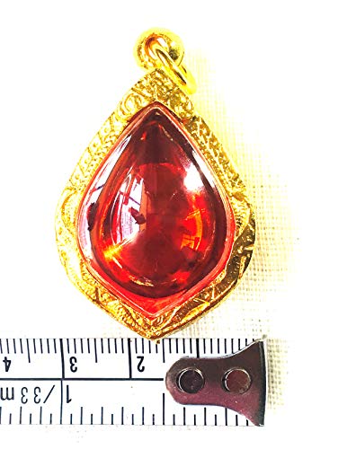 Red Naga Eye Stone Charm Pendant with Gold Case Lucky Amulet
