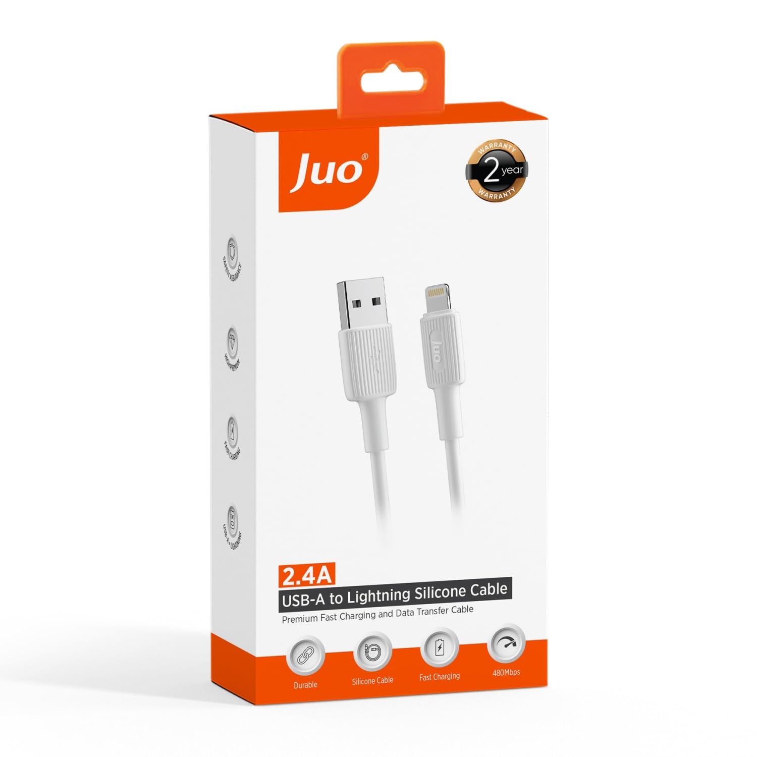 Juo 12W 2.4A USB-A to Lightning iPhone iPad ile Uyumlu Silikon Hızlı Şarj ve Data Kablosu Beyaz 1 Metre