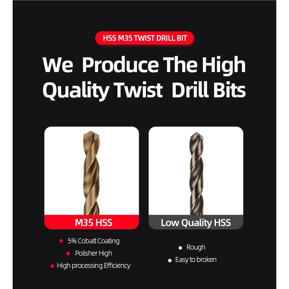 Set di punte da trapano Twist Drill M35 al cobalto per ferro e metallo, con gambo in cemento, accessori per trapano in acciaio inossidabile, 9,8 mm, 5 pezzi