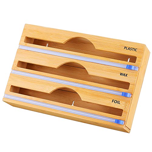 Garini 3-In-1 Bamboo Plastic Wrap Dispenser With Cutter cover