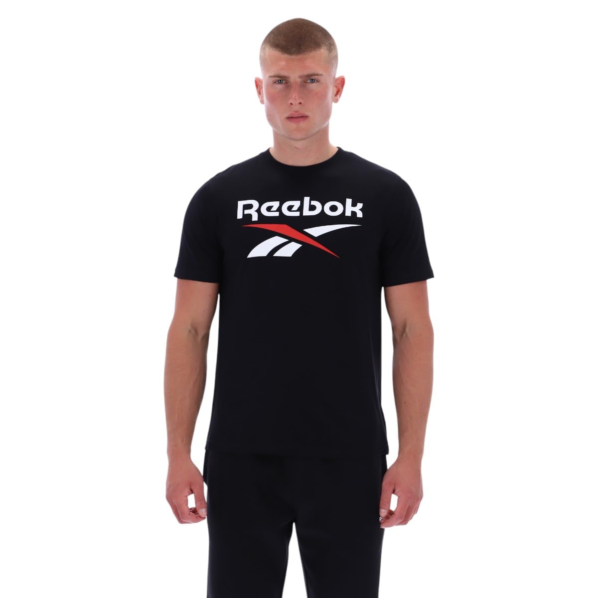 Reebok Men's Bruno Big Logo Crew Neck SS Tee Shirt, Black, XL