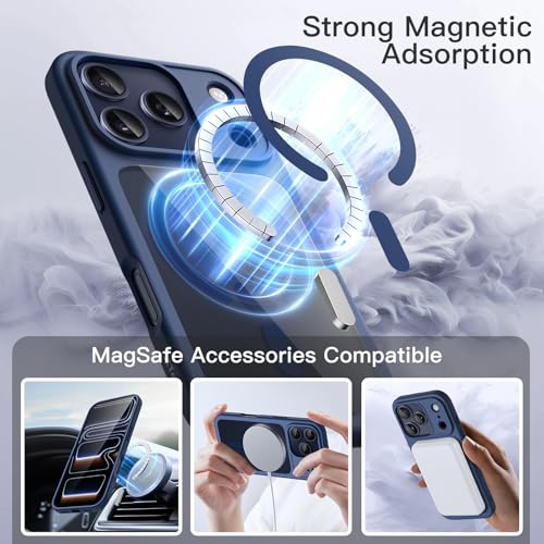 Image of JETech Magnetic Case for iPhone 17 Pro 6.3-Inch Compatible with MagSafe, Shockproof Phone Bumper Cover, Solid Color Matte TPU Frame, Anti-Scratch Clear Back (Dark Blue)