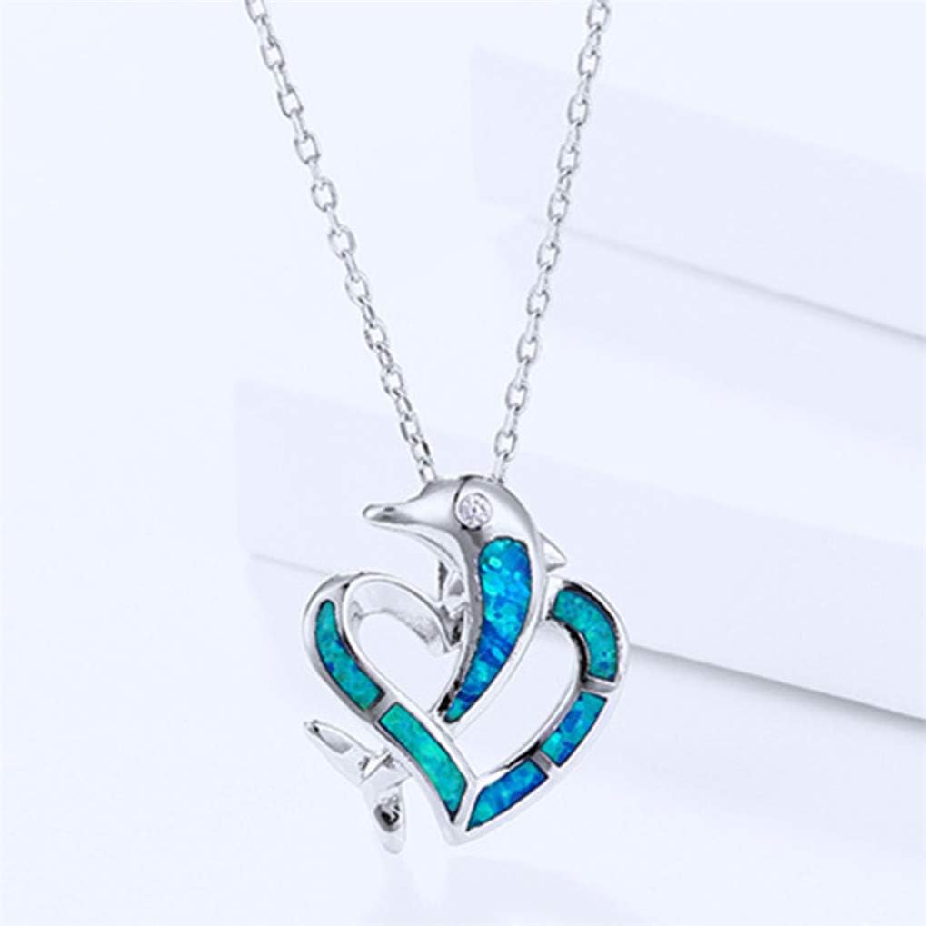 Cngstar Fashion Jewelry Dolphin in Love Heart Blue Opal Animal Pendant Necklace for Women Girls Accessories : Clothing, Shoes & Jewelry