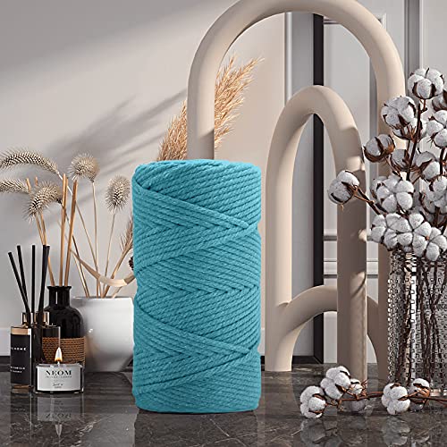Image of Macrame Cotton Cord 5mm x 109 Yards, ZUEXT 100% Natural Handmade Colorful 4 Strands Twisted Braided Cotton Rope for Wall Hanging Plant Hangers Gift Wrapping Tapestry DIY Crafts(5mmx100m, Light Blue)