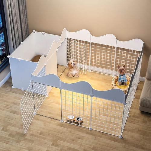 Clôture pour petits chiens avec zone d'apprentissage propreté et cage métallique à monter
