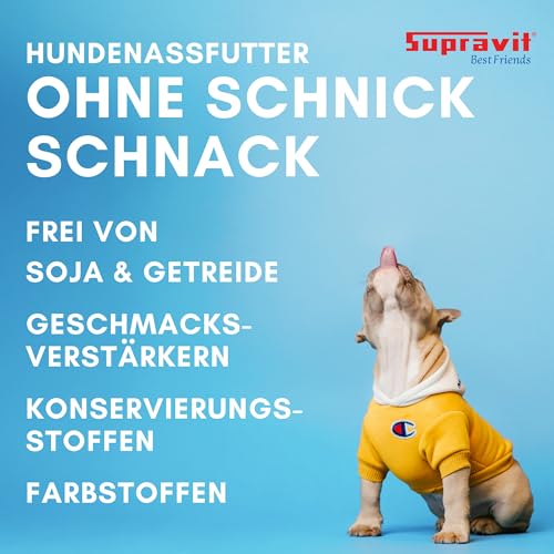 Supravit Nassfutter für Hunde I 12 x 410g Dosenfutter I Hundefutter mit schmackhaftem Strauß I getreidefreies Hundefutter für ernährungssensible Hunde
