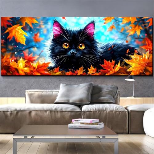 Peinture diamant grand format chat pour sublimer le design d'un salon contemporain