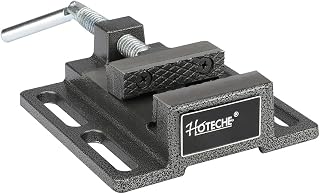 Hoteche 4-Inch Drill Press Vise, Bench Vise Clamp for Drilling Machine, Heavy Duty Milling Vice with Hardened Tempered Jaws, Black Powder Coated Slotted Workbench Fastener for Metal & Woodworking