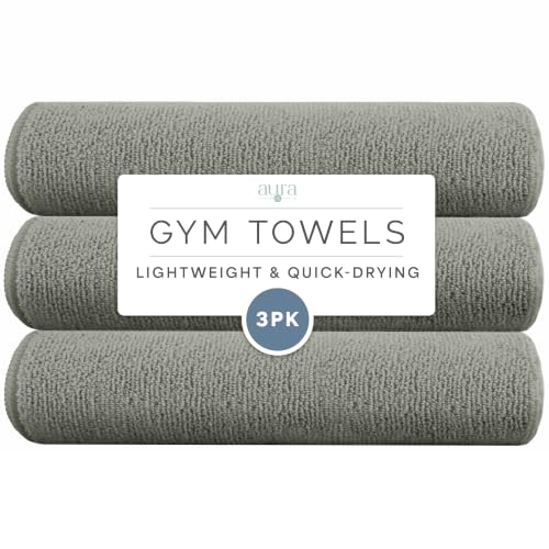 S&T INC. Microfiber Gym Towels, 3 Pack, 16" x 27", Dark Grey