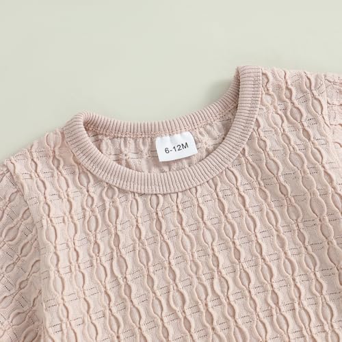 Fernvia Toddler Baby Girl Summer Clothes Solid Jacquard Short Sleeves T-Shirt Tops + Shorts 3 6 9 12 18 24 Months Outfits Set4