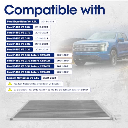 Image of Air Conditioning A /C Condenser Compatible with Ford F-150 Expedition /Lincoln Navigator # 4689, 7014689, FO3030249, FL3Z19712A, FL3Z19712B, FL3Z19712C, HL3Z19712A