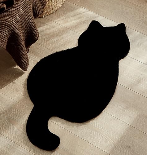 Kaenarie ネコ型 ラグ マット フロアマット ふわふわ シャギーラグ 北欧 かわいい 洗える 軽量 コンパクト 滑り止め付き おしゃれ インテリア リビング 子供部屋 ベッドサイド カーペット (グレー) [4]
