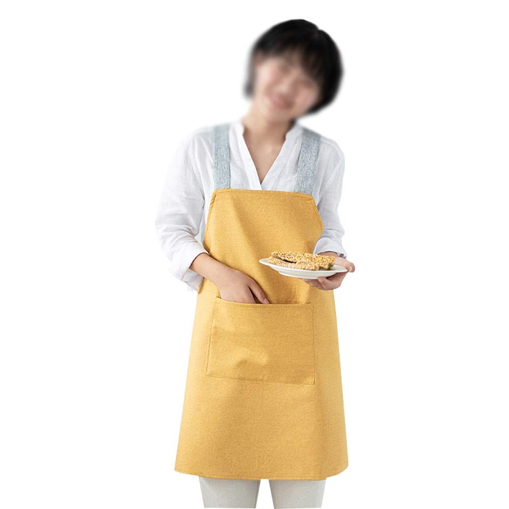 Delantal de Cocina, Delantal de Trabajo, Delantal de Pintura, Delantal de algodón y Lino, Delantal de Cocina, Delantal de floristería para Hombres y Mujeres (Amarillo)