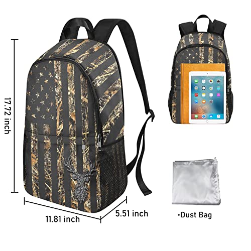 M Yescustom Vintage Usa Flag Deer Leaves Camouflage School Backpack, School Bag For Students Boys Girls, Water Resistant Daypack Weekender Bags Laptop Backpacks For College Travel Work Business Gift #TOP1