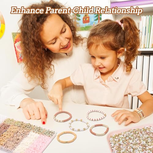 Image of MAGHROLA Jewelry Bracelet Making Kit - Flat Polymer DIY Clay Bead for Children's,Adults | DIY Letter Plastic Polymer Beads Friendship Bracelet Kit for 6-12 Years Old Little Girls | Birthday Gift,Brown