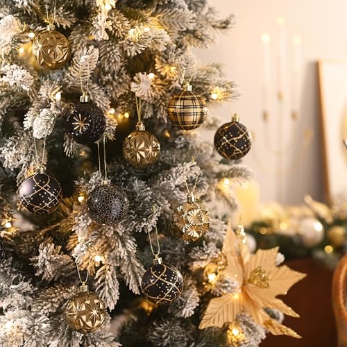 Valery Madelyn Weihnachtsschmuck für Weihnachtsbäume - 16er Set in Schwarz und Gold - bruchsichere Luxus Hängekugeln 6cm für Weihnachts… – Ansicht 2
