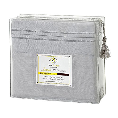 Clara Clark Bed Sheets, Premier 1800 Series 4 Piece Bed Sheet Set, Deep Pocket, Wrinkle, Fade, Stain Resistant, Luxury Soft Bedding Sheets & Pillowcases, California King, Silver Gray