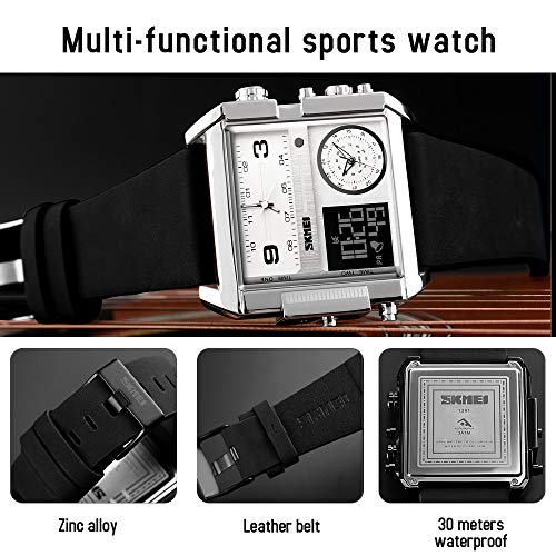 SKMEI Men's Digital Sports Watch, LED Square Large Face Analog Quartz Wrist Watch with Multi-Time Zone Waterproof Stopwatch by SKMEI - Used condition - Image 5