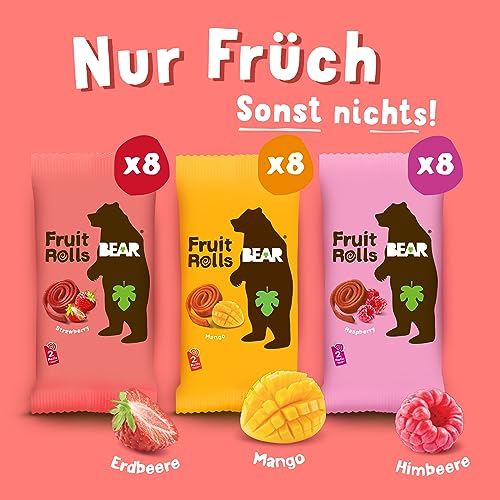 BEAR Fruchtrollen Mixbox I 100% Natürliche Inhaltsstoffe I Ohne Zusatz von Zucker I Gesunder Snack für Kinder & Erwachsene I 24 Beutel x 20g I 480g
