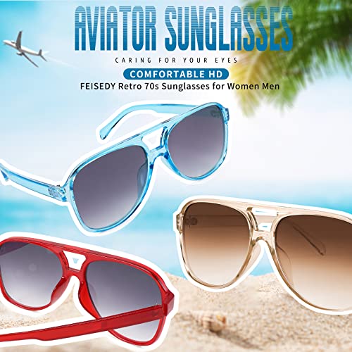Image of FEISEDY Vintage Retro 70s Plastic Aviator Sunglasses Women Men Classic Large Squared Frame B2751