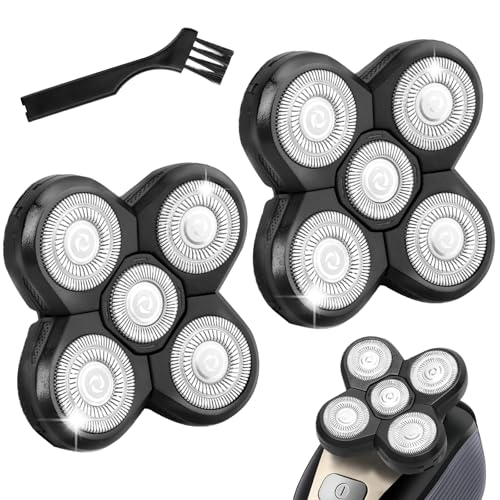 2 Pack Replacement Blades for Freebird Head Shaver | 5-Blade Electric Razor Refills for Bald Men Freedom Grooming + 1 Cleaning Brush