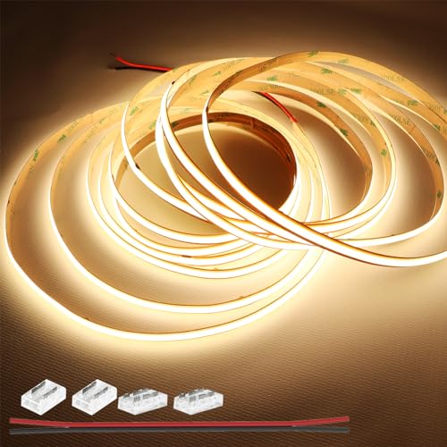Image of LEDENET COB LED Strip Light DC12V 5M /16.4Ft 8mm Warm White LED Lights 3000K 2640LEDs High Density CRI 90+ Dimmable LED Tape Light IP20 Cut Anywhere for DIY Lighting