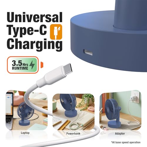 Image of Orient Electric Elfie Rechargeable Personal Fan | 90 Adjustable Airflow | 1800 mAh Battery | 4 Speed Modes | Quiet Operation | USB Type-C Charging | Compact Mini Fan | Dusk Blue