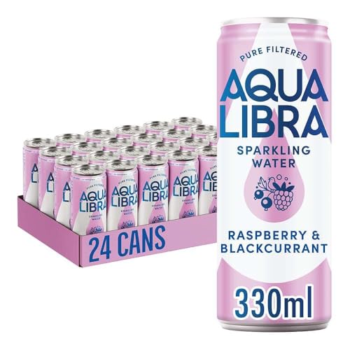 AQUA Libra Sparkling Sugar-Free Fruit Water No Calories Raspberry and Blackcurrant 330 ml Pack of 24