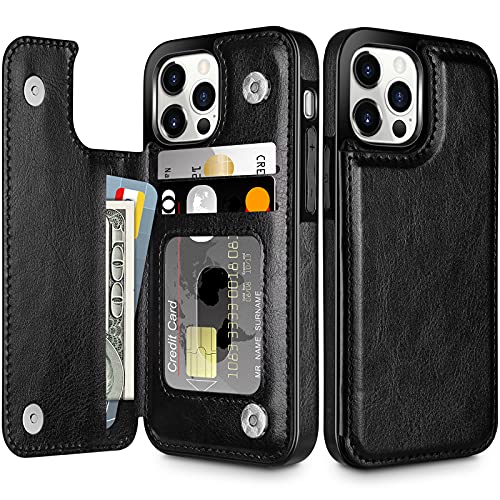 Coolden Compatible iPhone 14 Pro Case Wallet Case with Card Holder Slot Shockproof Flip Folio PU Leather Magnetic Closure Protective Case for iPhone 14 Pro (Black)