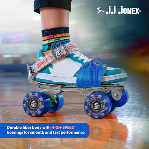 Image of Jonex Unisex Attack Adjustable Quad Roller Skates for Junior Kids (3-6 Years), Indoor Outdoor Wheels, Metal Body, 56 mm Wheels, Color - Blue