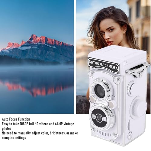 Cámara Digital Vintage TLR 64MP 1080P FHD Autofocus Blanca miniatura 4