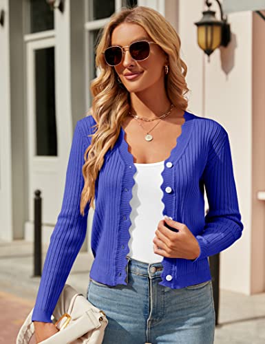 Image of Shermia Womens Cropped Cardigan Knit Shrugs for Dresses Tops V Neck Button Down Cardigans Sweaters Dark Blue