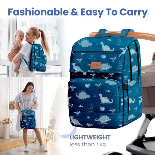 Image of PILLANI Baby Diaper Bag Backpack - Large Waterproof Travel Diaper Bag for Boys & Girls, 16 Organizer Pockets with Changing Pad, Insulated Bottle Pockets & Stroller Straps, Baby Shower Gifts, Dinosaur