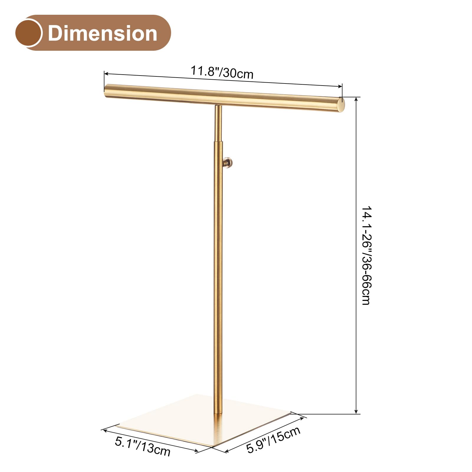 uxcell Necklace Display Stand Adjustable Height Jewelry Rack T Bar Tabletop Purse Holder for Home Boutique Store - Gold