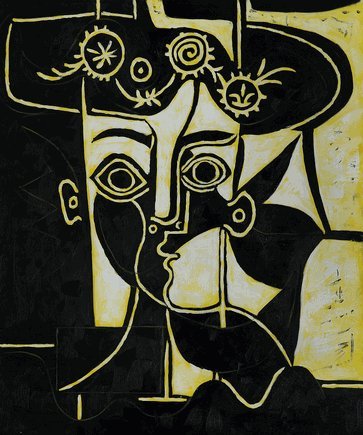 Peinture à l'huile Femme au Chapeau Orné Picasso grand format pour mur vide