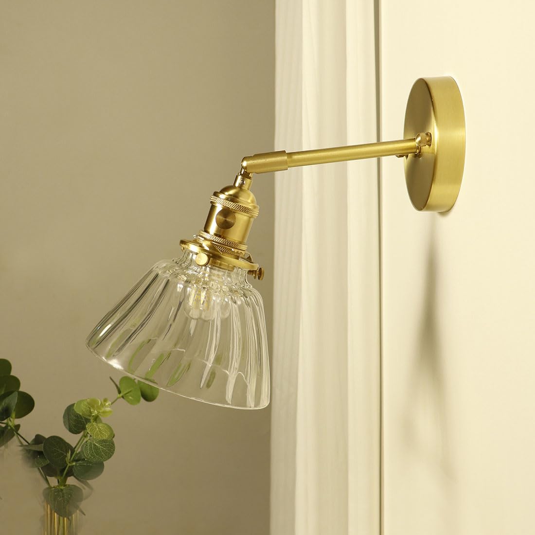 Nowoczesna szklana lampa ścienna, kąt regulacji 180°, styl vintage, z przełącznikiem, trzonkiem E27, idealna do sypialni, salonu, loftu, baru lub restauracji.