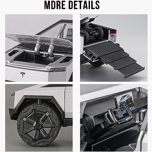 Image of DEOXY 1:32 Scale Tesla Cybertruck Model Collection Enthusiasts Toy Pull Back Pick-Up Truck with Sound and Light, Alloy Diecast Cyber-Truck Toys for Kids Gift (Not Including Mini Car - Black)