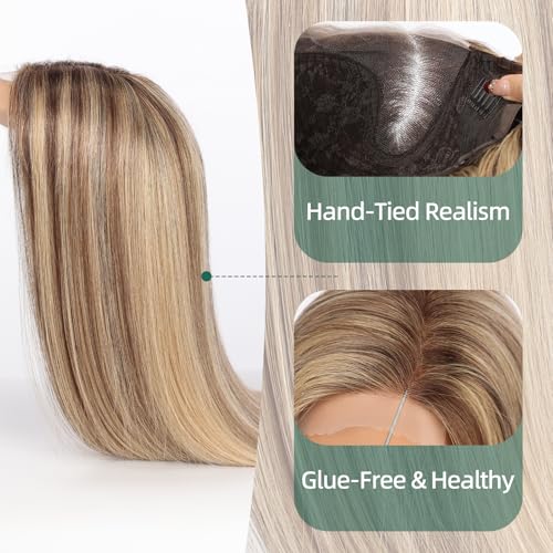 Image of 5x5 Lace Front Wigs for women,Human Hair Blonde Straight Glueless with Free Part & Pre Plucked Natural Hairline 16 Inch（Light Brown Mixed Blonde）