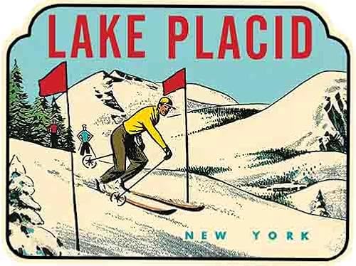 Lake Placid NY Snow Skiing Vintage Travel Decal