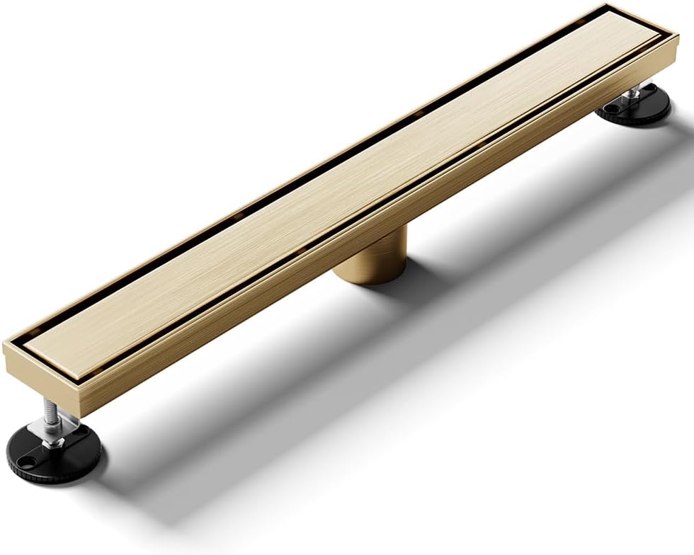 Linear Shower Drain 18 Inch Gold, Shower Drain with 2-in-1 Tile Insert Panel, Brushed AISI 304 Stainless Steel Linear Drain for Fast Drainage, Floor Drain for Bathroom, Kitchen, Garage & More - Image 2
