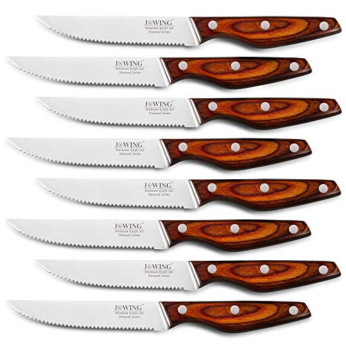 Professional 8-Piece German High Carbon Stainless Steel Steak Knife Set, Premium Full Tang Steak Knives with Pakkawood Handle Pakkawood 8-Piece