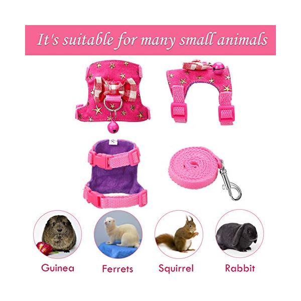 2 pieces small pet harness with bowknot and bell decor, no pulling comfort padded vest guinea pig harness and leash set for ferret, rats, iguana, hamster (black stripe,s) - image 4