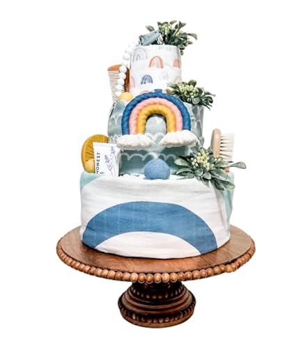 Rainbow Baby Diaper Cake - Boho Rainbow Themed 3 Tier Diaper Cake - Baby Girl, Gender Neutral, Baby Shower Centerpiece - Handmade Baby Shower Gift by Tumbleweed Babies