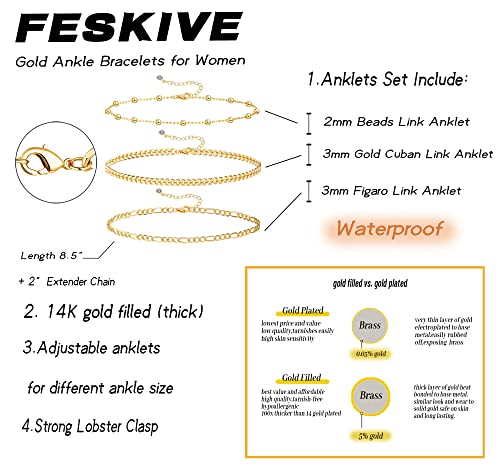 Feskive Layered Ankle Bracelets For Women 18K Gold Plated Dainty Fishbone Snake Chain Fine Bead Paperclip Peach Heart Anklets For Women Waterproof Minimalist Simple Anklets For Teen Girls Fashion Summer Jewelry Anklet For Women #TOP1