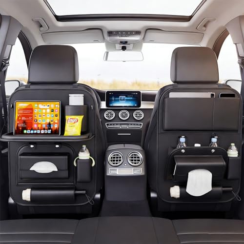 FASTAGEI Universal Premium Leather Foldable Car Backseat Organizer with Table Tray, Car Seat Back Protector with Garbage Bag Touch Screen Pad Holder, Car Kick Mats Protector with Tissue Holder (Black) by FASTAGEI - Image 8