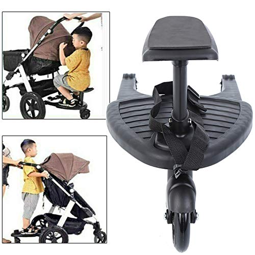 H-YEEU Buggy Board Mit Sitz, Kinder Buggy Board, Trittbrett Für Kinderwagen, Abnehmbar Kinderwagenzubehör für Kinder von 2-6 Jahren (25 kg) Schwarz