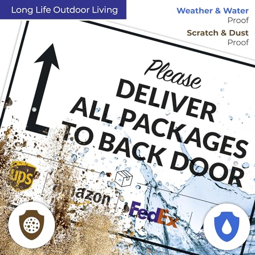 Image of Package Delivery Sign, Delivery Instructions All Package to Back Door Sign, 18x24 Inches, Rust Free .063 Aluminum, Fade Resistant, Made in USA by Sigo Signs
