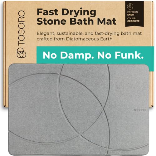 Image of TOSORO - Stone Bath Mat Diatomaceous Earth Shower Mat Non-Slip Super Absorbent Diatomite Stone Bath Mats for Bathroom Floor Quick Drying Natural Easy to Clean (23.5 x 15) - Graphite