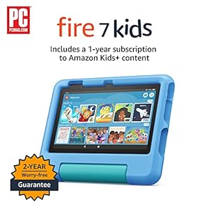Amazon Fire 7 Kids tablet, ages 3-7. Top-selling 7″ kids tablet on Amazon – 2022. Set time limits, age filters, educational goals, and more with parental controls, 16 GB, Blue