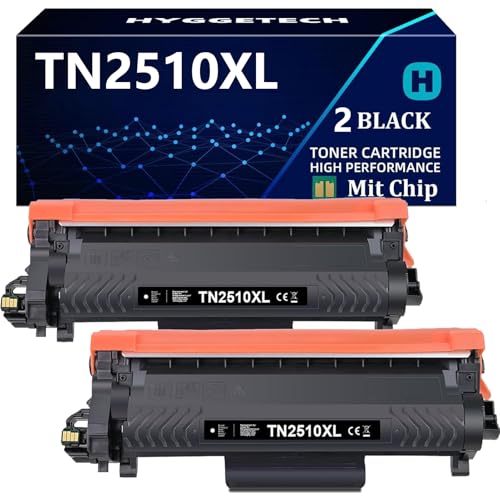 Hyggetech TN2510XL Compatible con Brother TN2510XL TN2510 Tóner para Brother HL L2400DW HL L2445DW MFC L2800DW DCP L2620DW DCP L2660DW MFC L2860DW (2 Negros)